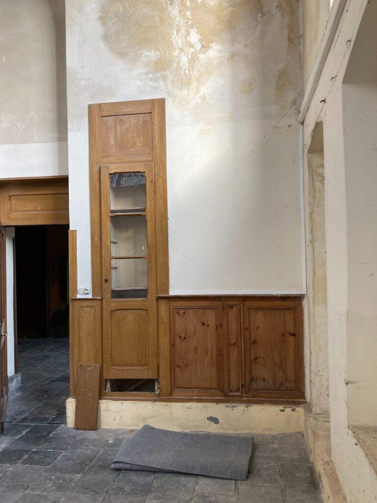 chantier platrerie eglise terdeghem pocholle boiseries mur interieur