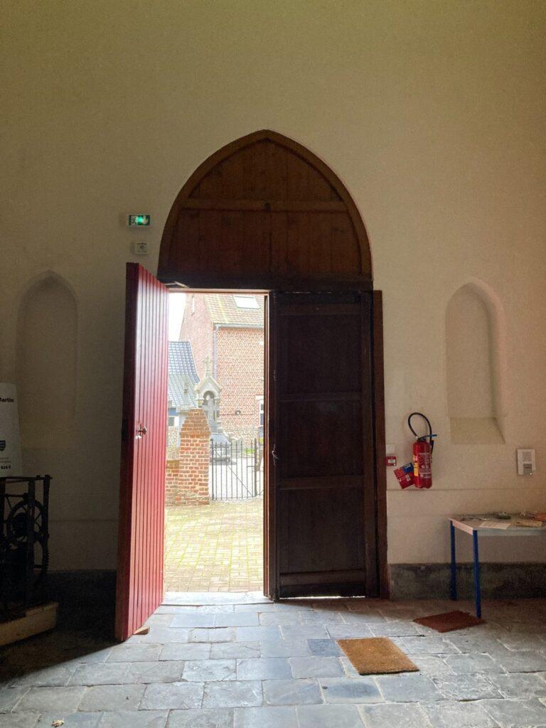 chantier platrerie eglise terdeghem pocholle porte ogivale interieure